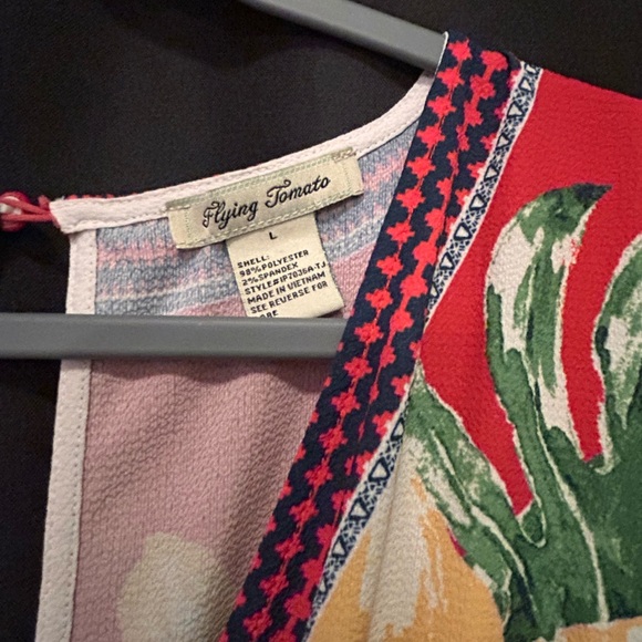 Flying Tomato Red Wide Leg Jumpsuit. Tropical Floral Print. Size Large. Like New - Picture 6 of 7